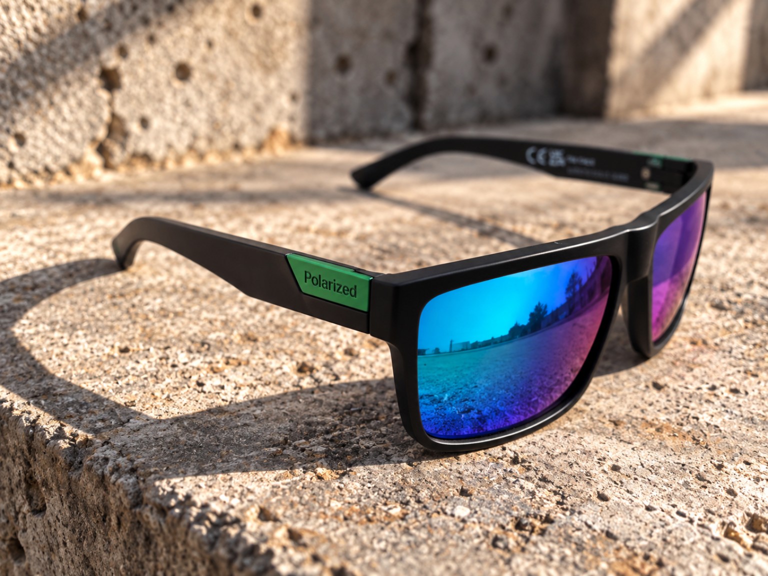 Lentes negros con cristales espejados azul y violeta